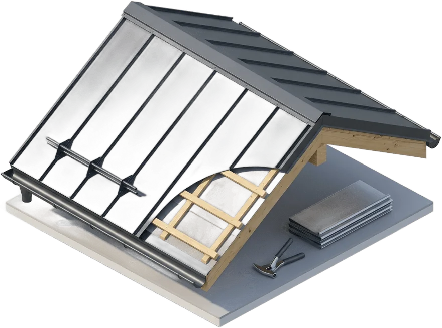 Blechdach in Wien: Stehfalzdeckung aus Aluminium mit Firstdetail und Schneefanggitter
